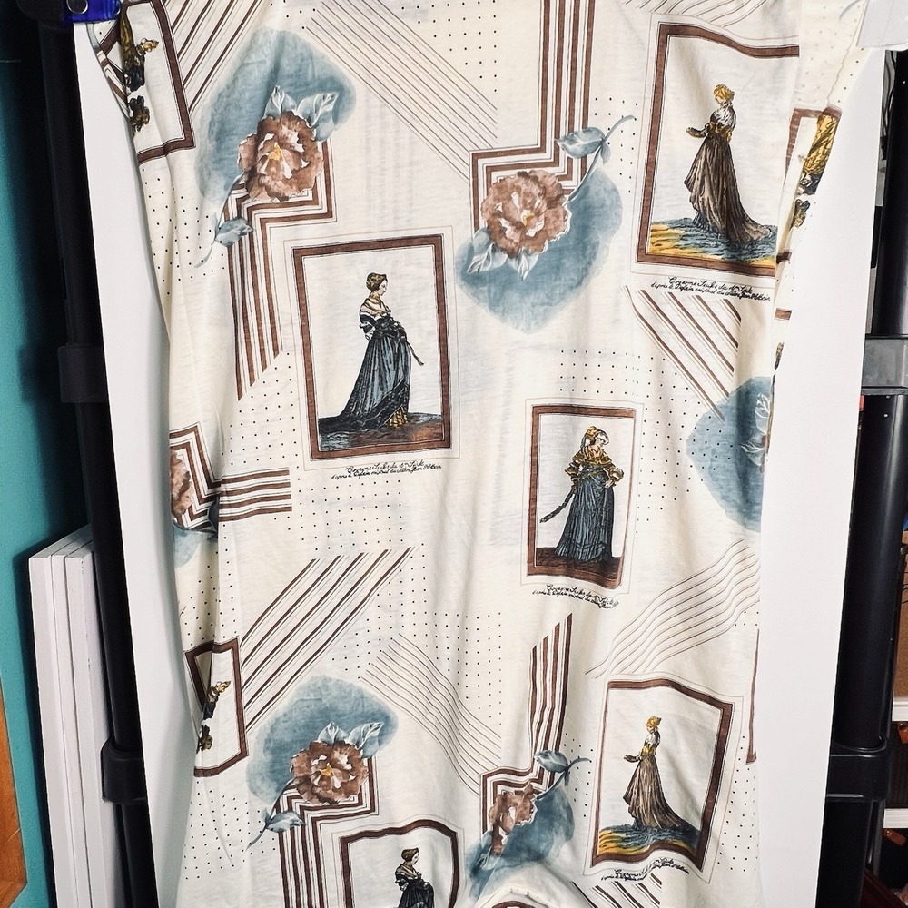 Vtg 80s Regency Lady‎ Print Fabric Approx 78"L x 54"W French Script Dress Scene